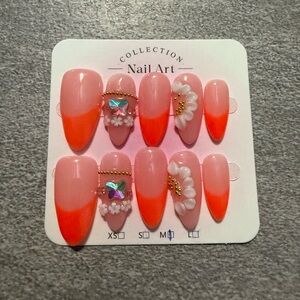 Orange and Pink Nail Press on Set